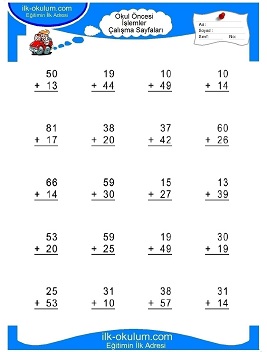 Çocuklar İçin toplam işlemi yaprak testleri 